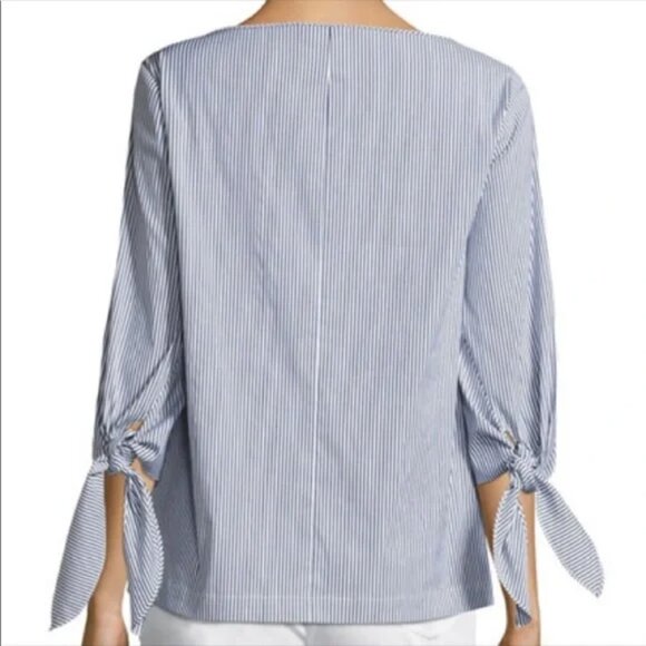 Lafayette 148 Elaina Bow Tie Sleeve Striped Blouse S - Picture 2 of 15